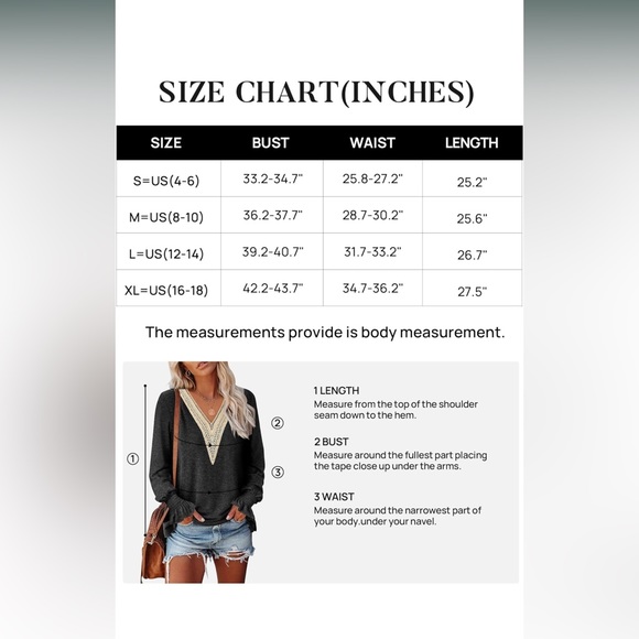 🆕Dressy Lace V Neck Smocked Cuffs Loose Tunic Blouses - Picture 3 of 3